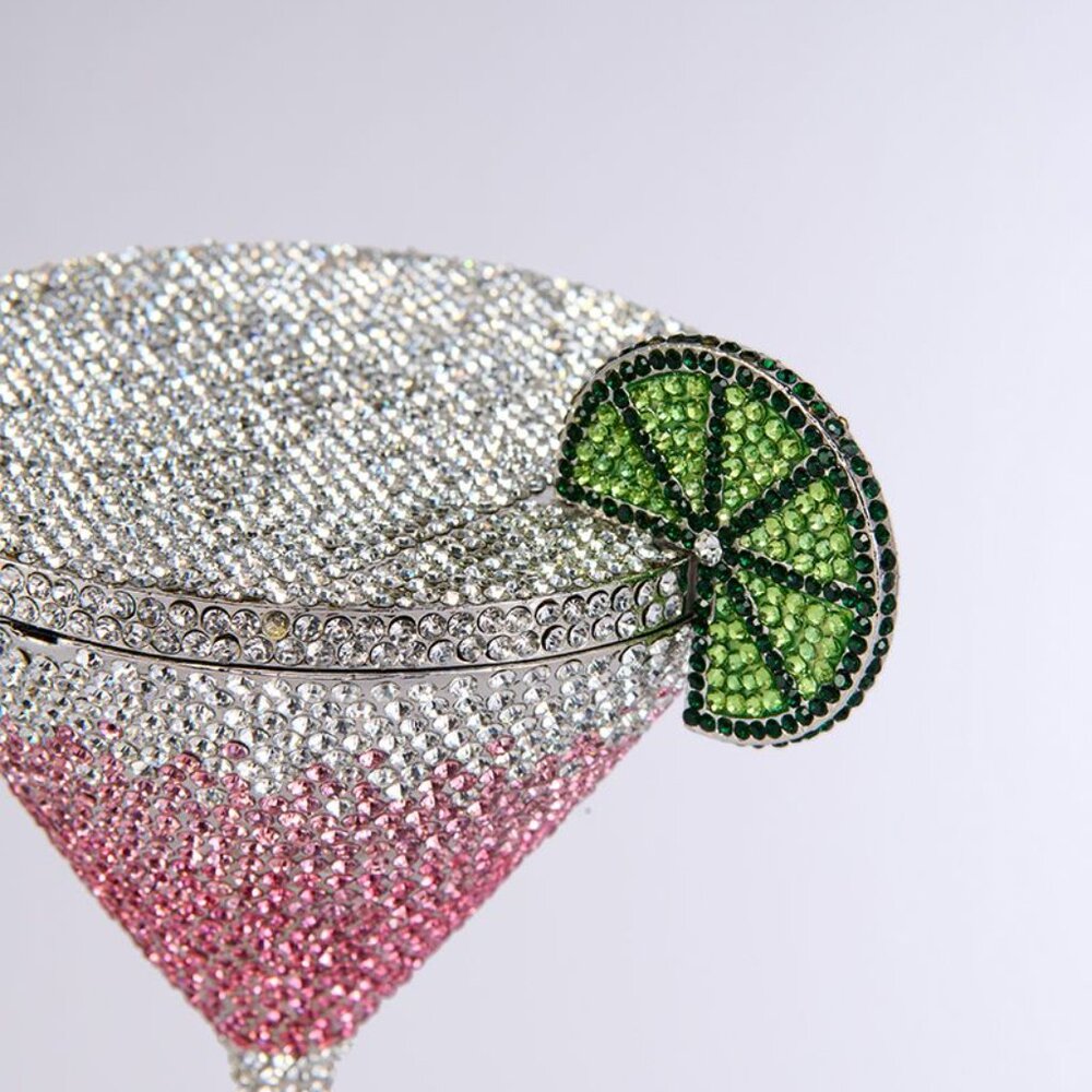 PINK RHINESTONE MARTINI CLUTCH - Picture 4 of 5
